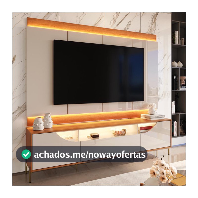 Rack Painel para TV até 75” Imperiale com LED | Portas em MDF Usinado | Pés de Ferro | Gaveta Telescópica