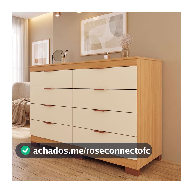 Cômoda Lyon 100% MDF 8 Gavetas kit Pés