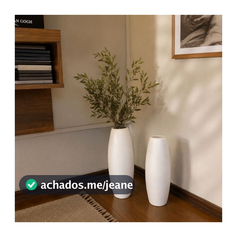 Kit 2 Vasos Decorativos de Cerâmica Duo Essence Off White Alto Sala Aparador
