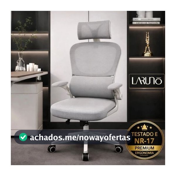 Cadeira de Escritório Ergonômica cinza Giratória com Apoio Lombar e Braços Ajustáveis - LARUNO