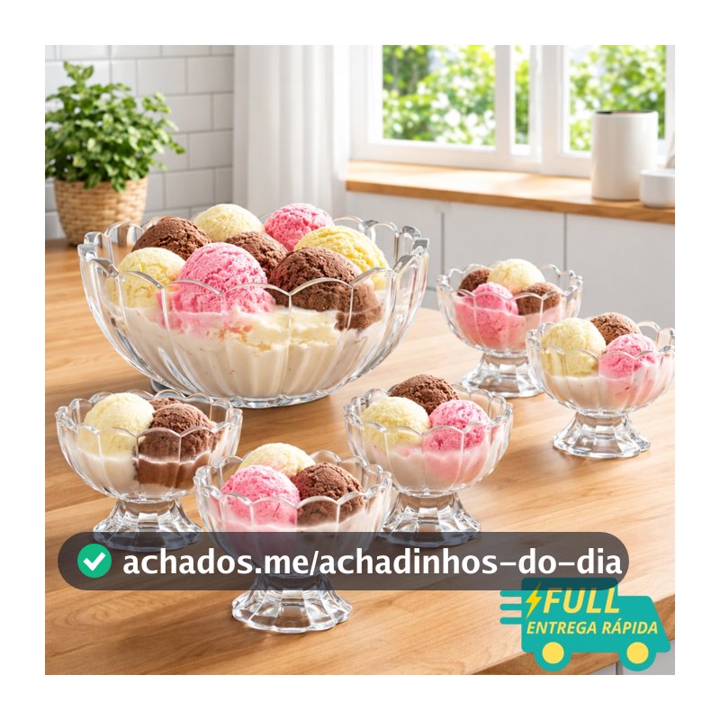Conjunto 4 6 ou 7 Peças Bowl Taças Para Sobremesa Sorvete Vidro Transparente 1,1L/125ML