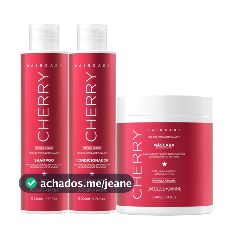 Kit Jacques Janine Hair Care Cherry Cereja Shampoo 230ml Condicionador 200ml Máscara Hidratação 400g