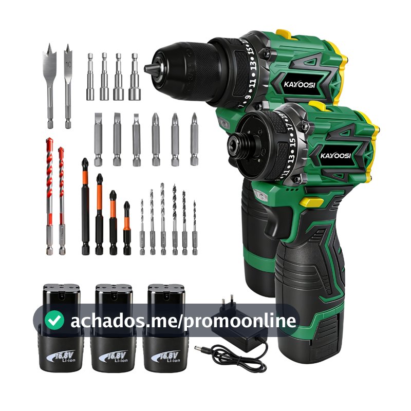 Kit Furadeira Impacto + Parafusadeira Brushless 16.8V Kayossi 3 Baterias Sem Fio Profissional Bivolt