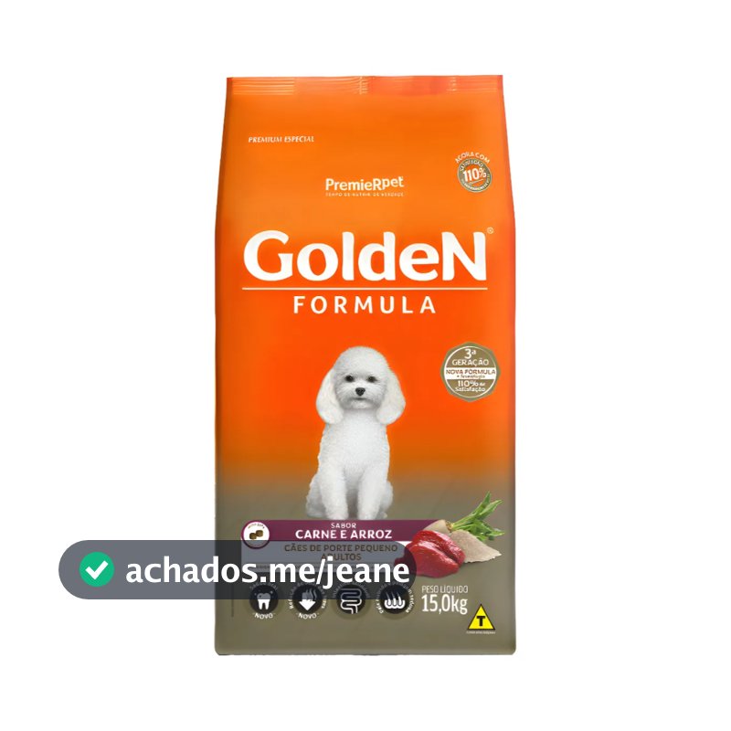 Ração Golden Formula Cães Adultos Mini Bits Porte Pequeno Carne E Arroz 15kg
