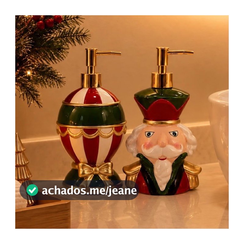 Dispenser em Porcelana de Sabonete Líquido Design Soldadinho Quebra-nozes e Bola de Natal Circo