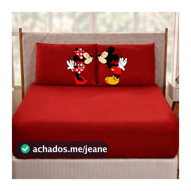 Jogo De Lençol Casal/Queen/King 3 Peças Tematico Diversos Ideal Para Cama Box Mickey e Minnie Beijo