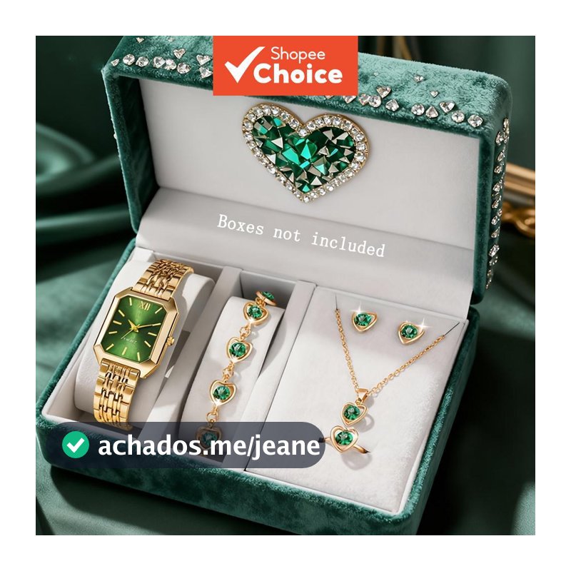 Relógio Feminino Impermeável De Aço Inoxidável Esmeralda Cristal Ouro Quadrado Redondo Prata