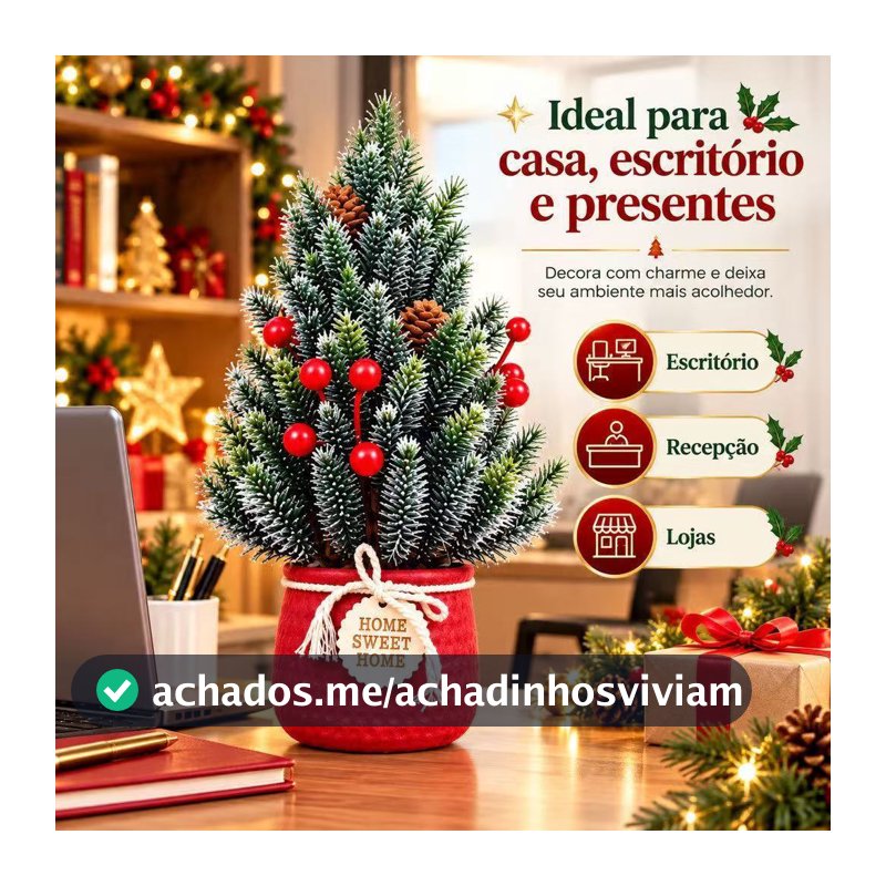 Mini Árvore de Natal Decorada 35cm Pinheiro Nevado Artificial com Vaso Vermelho Enfeite Natalino de Mesa Casa Escritório
