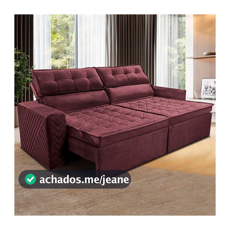 Sofá 3 Lugares Cama inBox Belém Retrátil/Reclinável 200 cm Largura Revestido Suede Velusoft