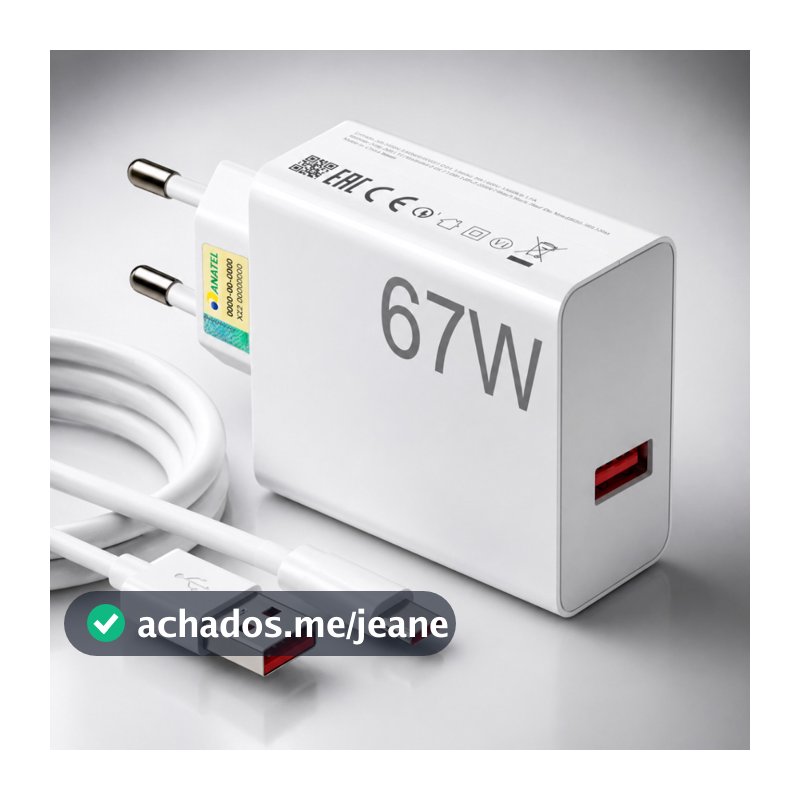Kit Carregador 67W Turbo + Cabo Tipo-C Carga Rápida Universal Xiaomi Redmi Note E Poco X7 Android