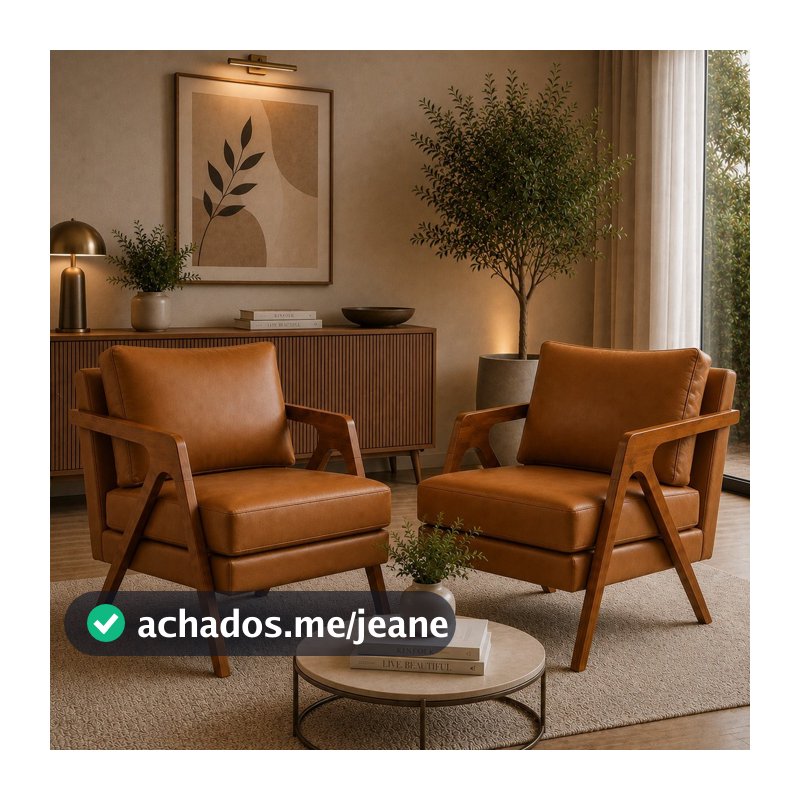 Kit 2 Poltronas Decorativas Mona Elegantes Para Sala Recepção Escritório Estrutura Madeira Maciça Reforçada