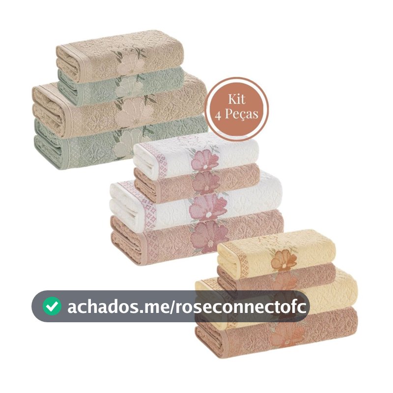 Jogo de Toalha 4 Peças Karsten 100% Algodão Felpuda Macia Excelente Absorção Banho e Rosto