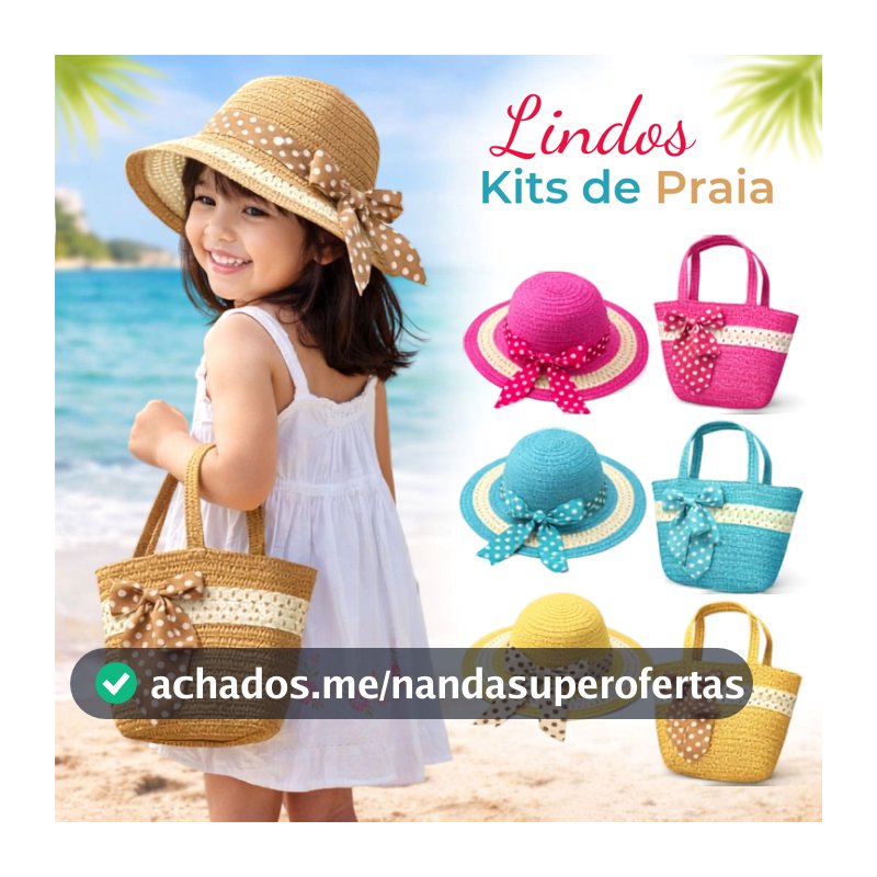 Kit Chapéu + Bolsinha Infantil Menina Moda Praia Piscina