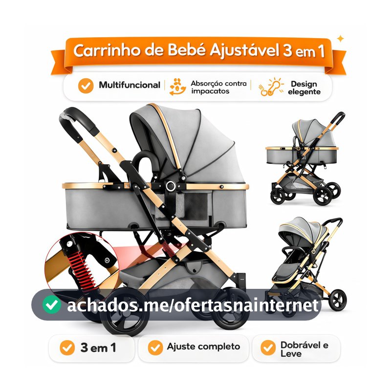 Carrinho de Bebê 3 em 1 Reversível Dobrável com Amortecedor Base Veicular Luxo Europeu