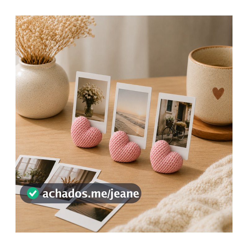 Porta Retrato Polaroid em Formato de Coração para Foto com Textura Inspirada em Tricô