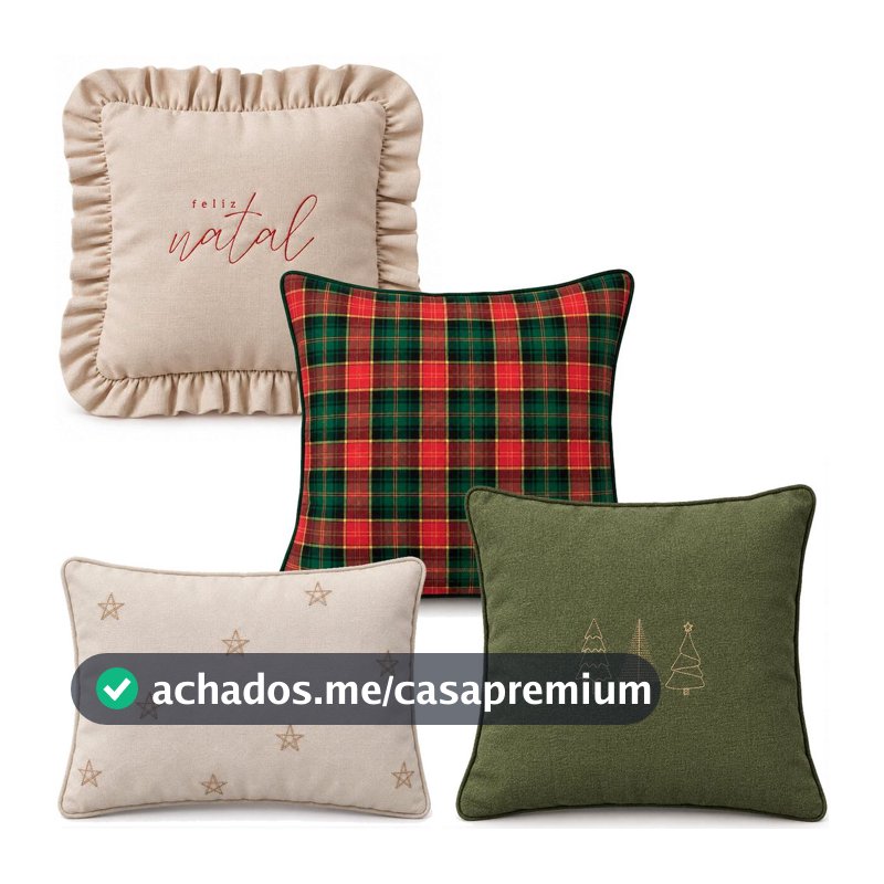 Kit 4 Capas de Almofadas Natal Farmhouse Clássico Xadrez - Verde Vermelho