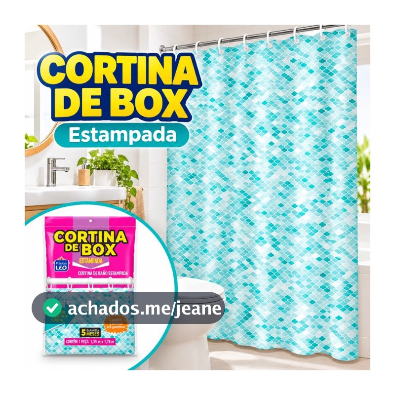 Cortina para Box PE Estampada 1,35 x 1,78m Para Banheiro Prática Decorativa e Proteção contra Água
