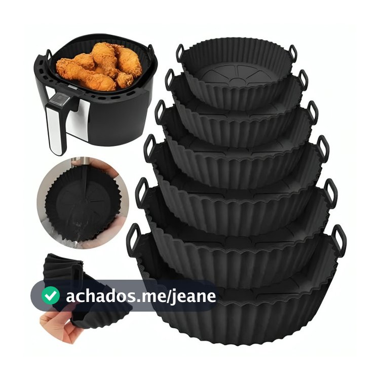 Kit 6 Forma de Silicone para Fritadeira Air Fryer com Alça Antiaderente Cozinha Forma de Airfryer Silicone 6 Tamanhos