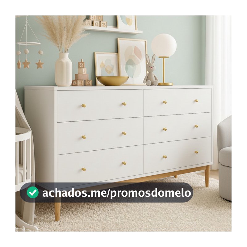 Cômoda Oslo 6 Gavetas Luxo Design Moderno cores premium P/ Quarto Casal sala quarto infantil Bebê Fraldário