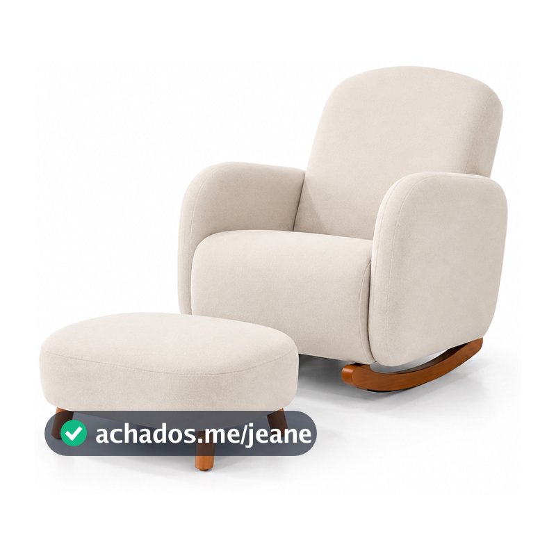 Poltrona Base de Balanço Mommy Luxo Orgânica Boucle Bege ou Cinza com Puff para Sala Moderna