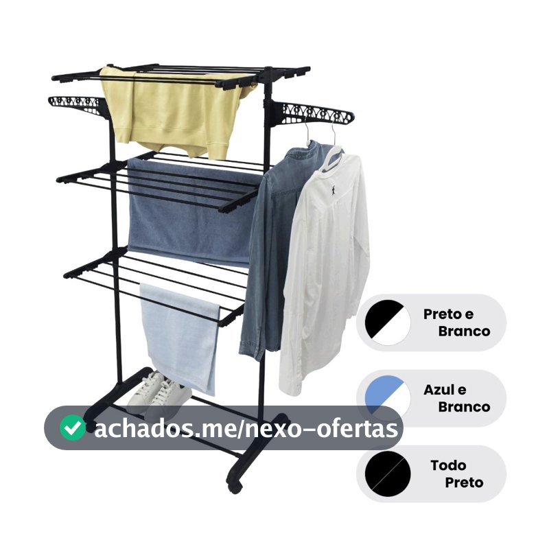 Varal De Chão Roupa Calcinha Grade 3 Andares Dobrável Portátil