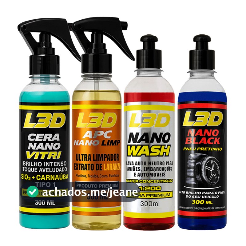 Cera Automotiva L3D Shampoo Pretinho Apc Higianizador e Limpador
