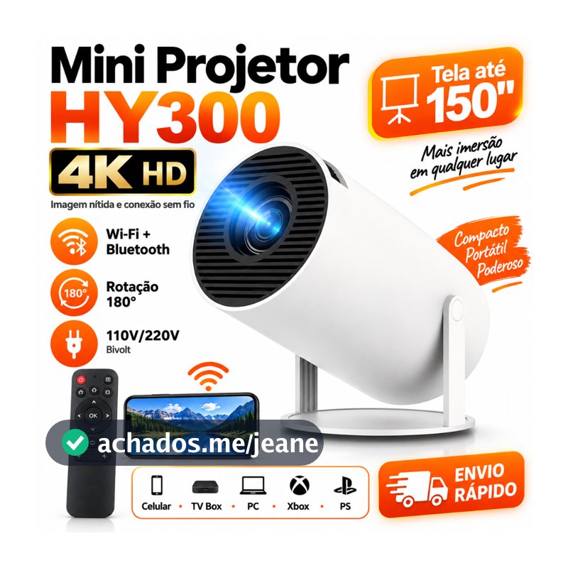 Projetor 4K HD 150 Polegadas Celular, Tv B0x, Xbox, PS, Pc, Wifi e Bluetooth HY300 Magcubic 110/220