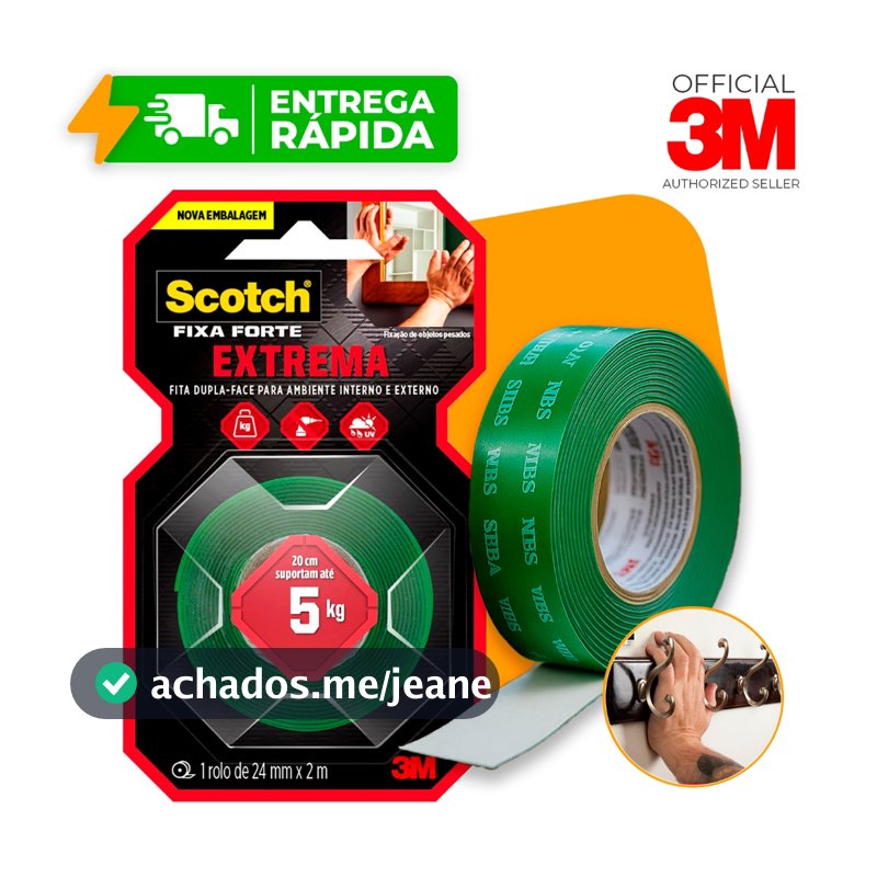 Fita Dupla Face 3M Original Extrema Fixa Forte 24mm X 2m Para Parede Fixa Quadro Espelho 5kg Scoth