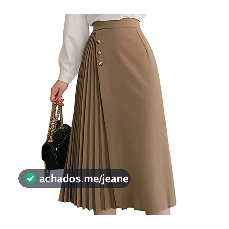 Saia Plissada Alfaiataria Com Botão Moda Evangelica Estilo Coreano