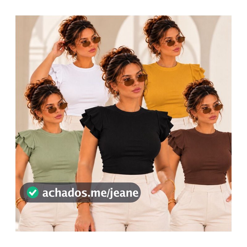 Kit 2 Blusa Feminina Canelada Manga Curta Babado 3 Marias Gola Redonda Moda Blogueira Plus Size P001