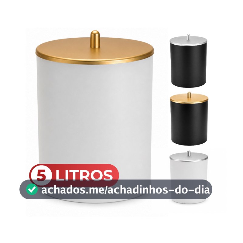 Lixeira 5L Arthi Pequena Branca Preta Tampa Dourada ou Prata Cesto Lixo Banheiro Cozinha Escritório