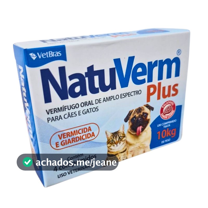 Natu Verm Plus Cães E Gatos Até 10kg Vermífugo E Giardicida 4 Compr.