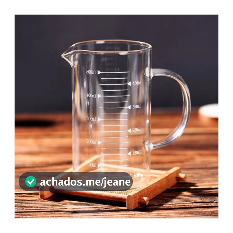 Jarra Medidora De Vidro Com Tampa De Bambu 500ml