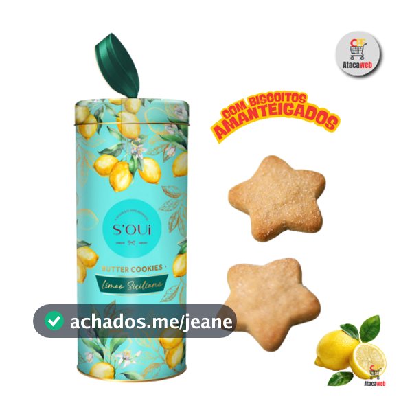 Lata Biscoitos Amanteigados 200g Limão Siciliano SOUI - Presente Enfeite