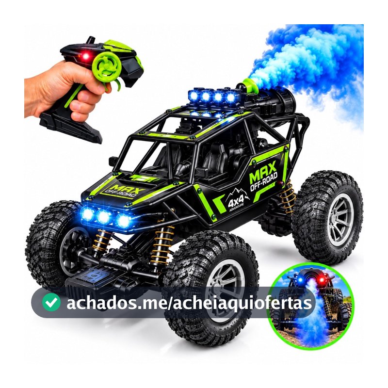 Carro Controle Remoto Off Road 4x4 Recarregável Com Fumaça Luzes LED Max Infantil