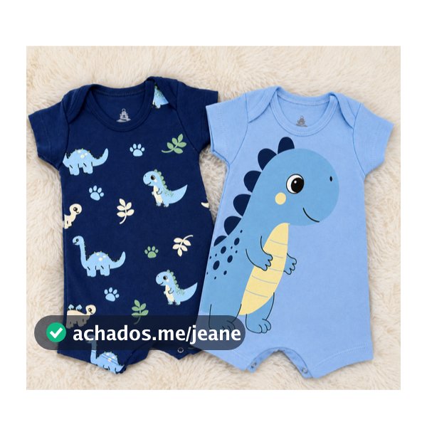 Kit 2 Macacão Romper Bebê Menino Verão 100% Algodão Banho de Sol Manga Curta RN,P,M,G,GG Dinossauro