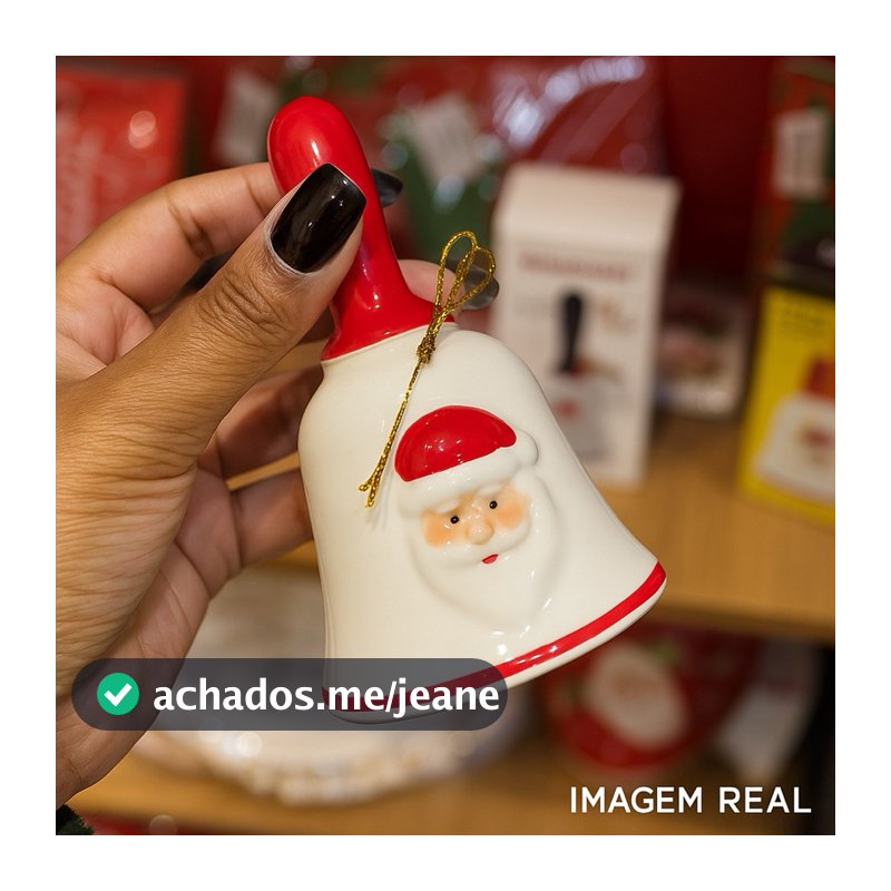 Sino de Mão Natalino Papai Noel Branco 13x7cm Decoração de Natal