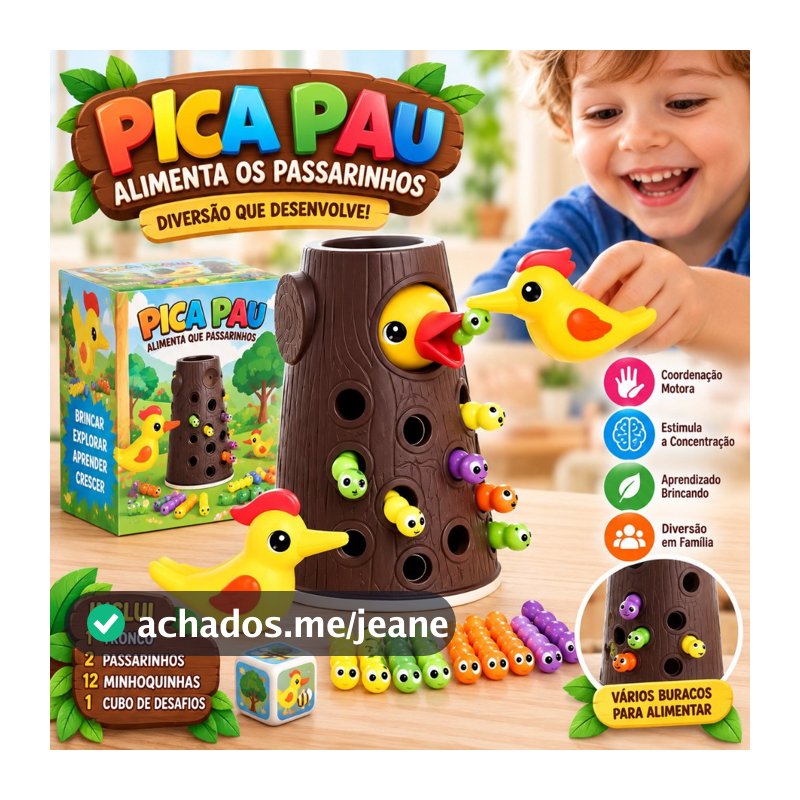Brinquedo Pica Pau Magnético Pega Minhocas Montessori