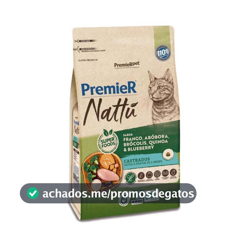 Ração para Gatos Adultos Castrados Sabor Abóbora Nattú Premier 1,5Kg