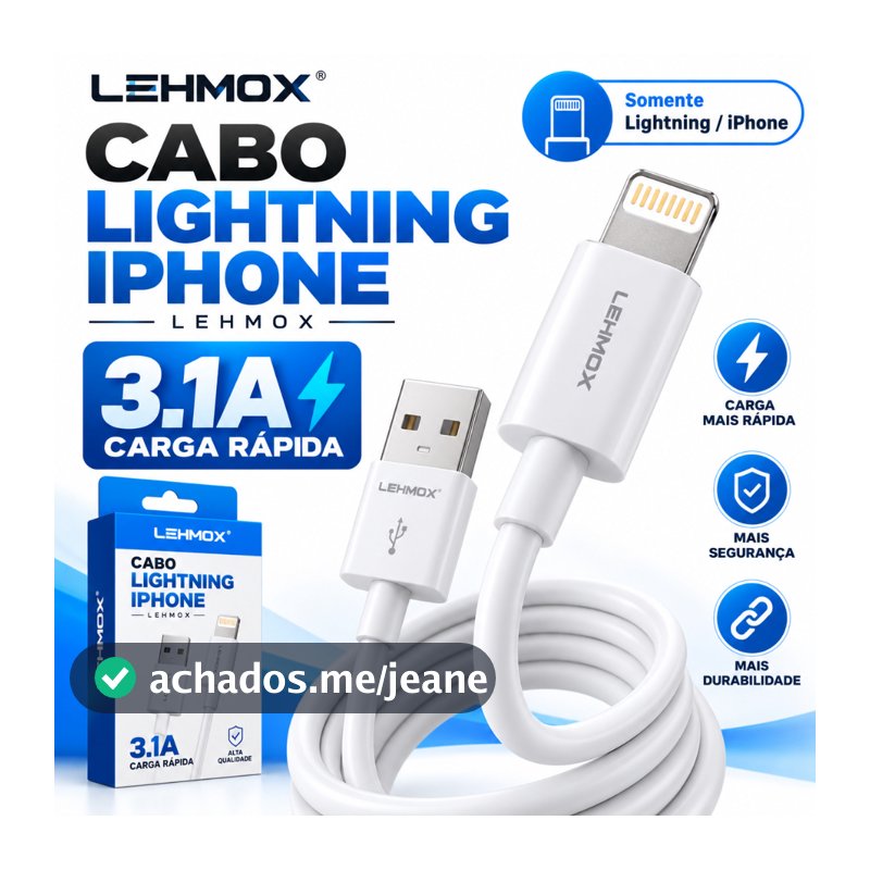 Cabo Lightning para iPhone Lehmox 3.1A Carga Rápida Cabo para Carregador iPhone 6 7 8 X XR 11 12 13 14