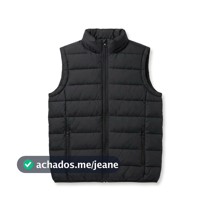 Colete Masculino Puffer Acolchoado Com Zíper Preto