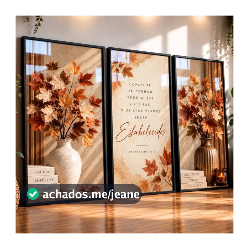 Quadros Decorativos Provérbios 16:3 Folhas de Outono Fé Cristão Kit 3 Peças para Sala Quarto Escritório Decoração Hall
