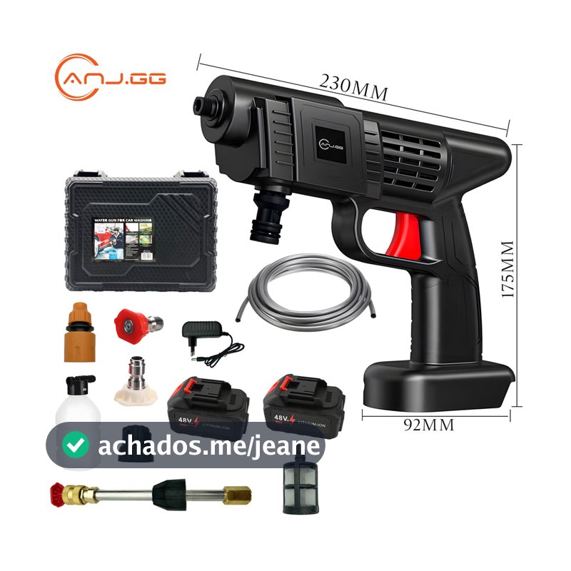 Lavadora Portátil Alta Pressão Sem Fio Recarregável Pistola Lava Jato a Bateria 48V Bivolt 110V e 220V Carros Jardins