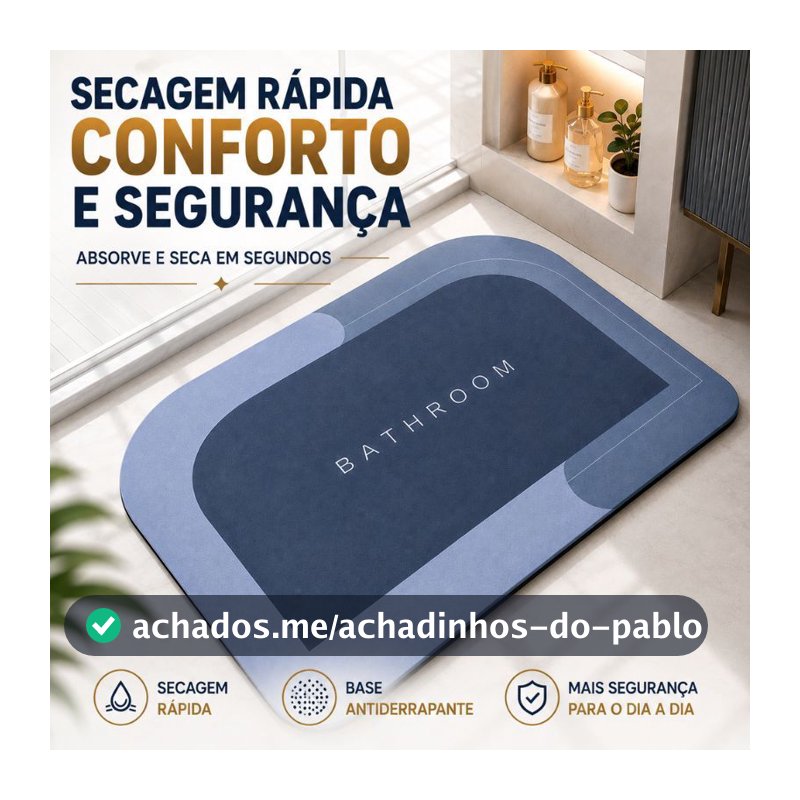 Tapete Antiderrapante Banheiro Absorção Rápida 60x40cm Lavável Cinza Azul Rosa Premium