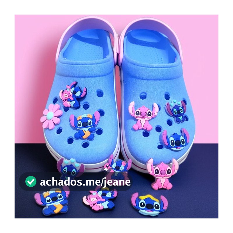 Sandalia Babuche Fachetado Femenino + 4 Bottons Adulto Infantil Menina personagem Sticth Azul