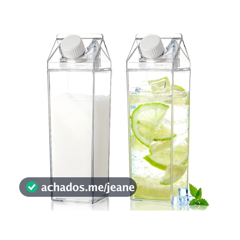 Kit 2 Garrafa Grande com adesivo Caixa Leite Suco Água Acrílico 1 Litro de Cada