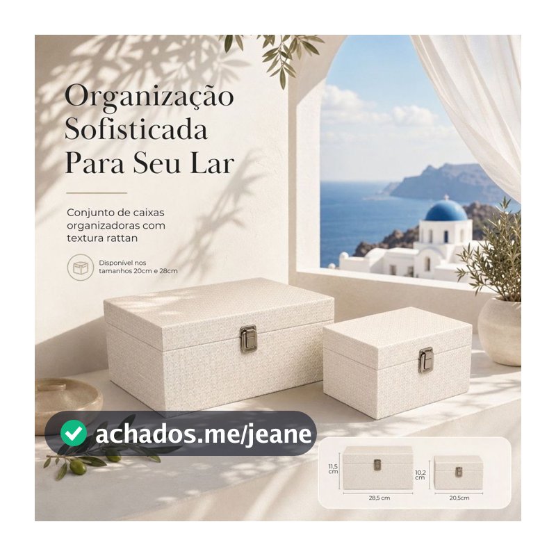 Caixa Organizadora Decorativa Textura Rattan Branca - 20cm/28cm