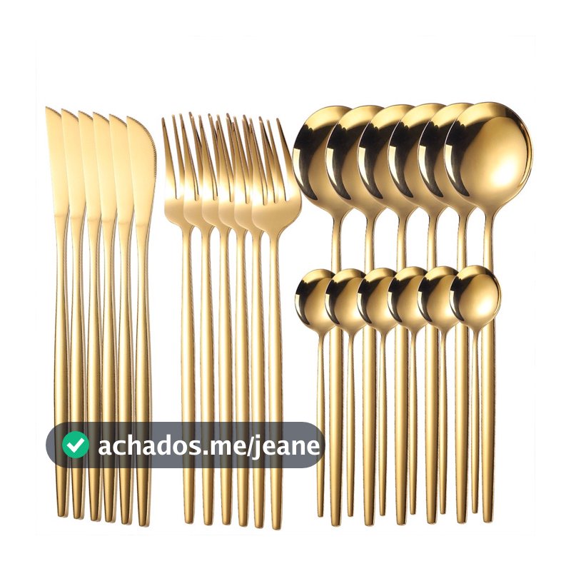 Kit 24 Jogo De Talheres Aço Inoxidável 416 Dourados Para Uso em Casa e Festas