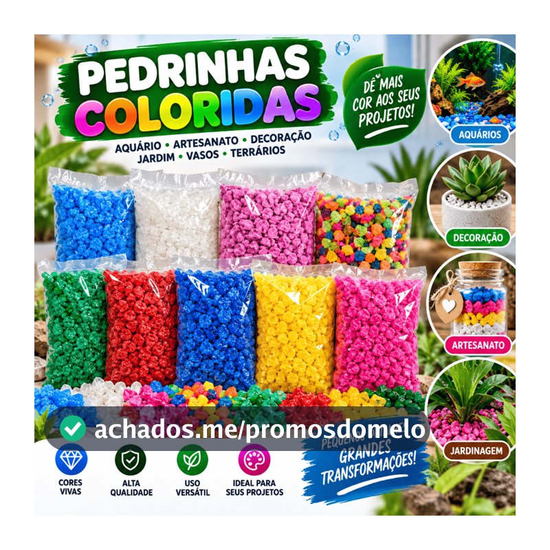 Pedrinhas Coloridas Cascalho Decorativo para Artesanato Vasos Plantas Aquários Terrários Jardim 1kg 2kg 3kg 4kg e 5kg
