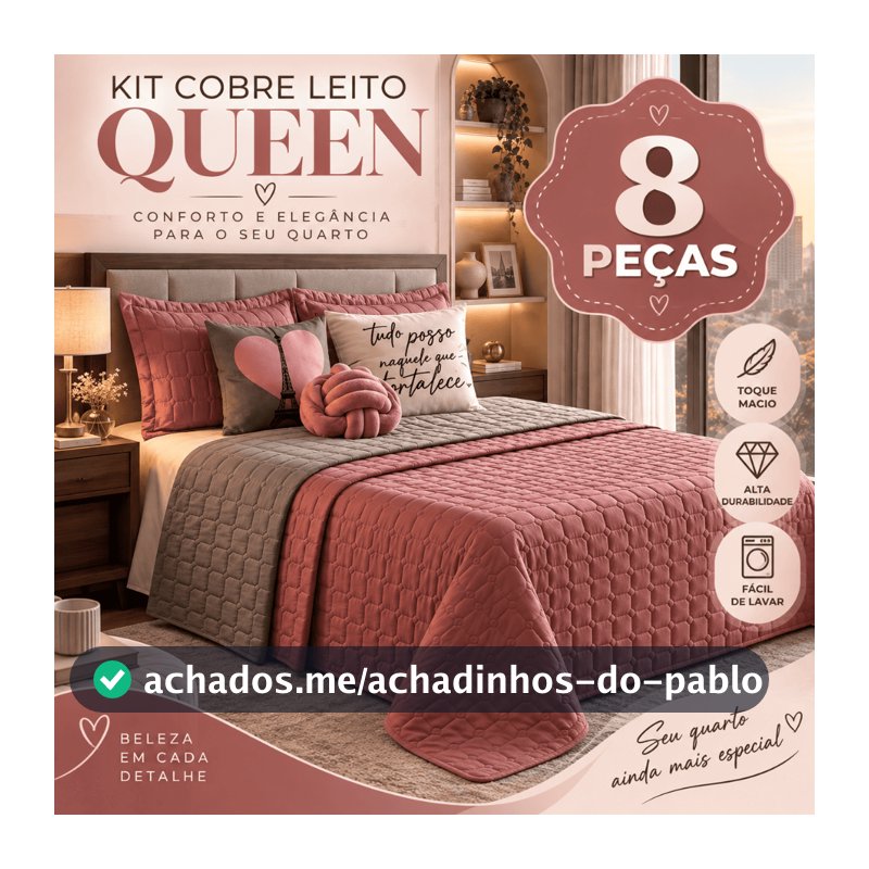 Kit Cobre Leito Dupla Face Paris Queen 08 Peças Original